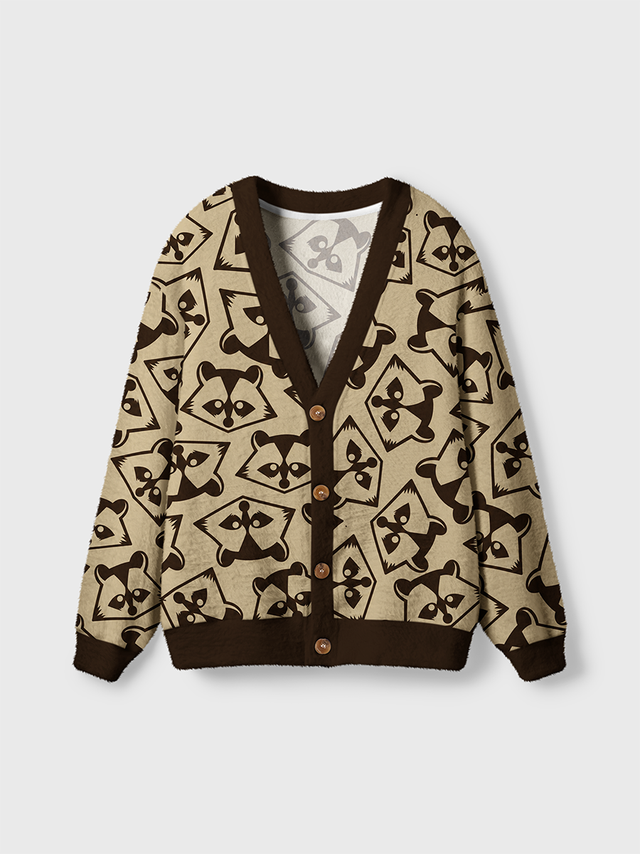 Vintage Minimalist Vintage Geometric Raccoon Masks Cardigan Sweaters