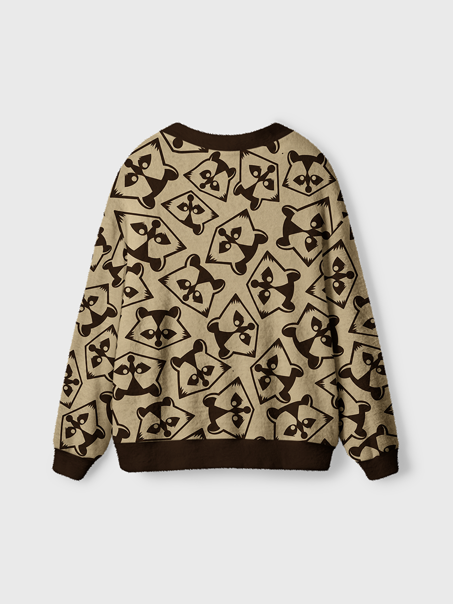 Vintage Minimalist Vintage Geometric Raccoon Masks Cardigan Sweaters