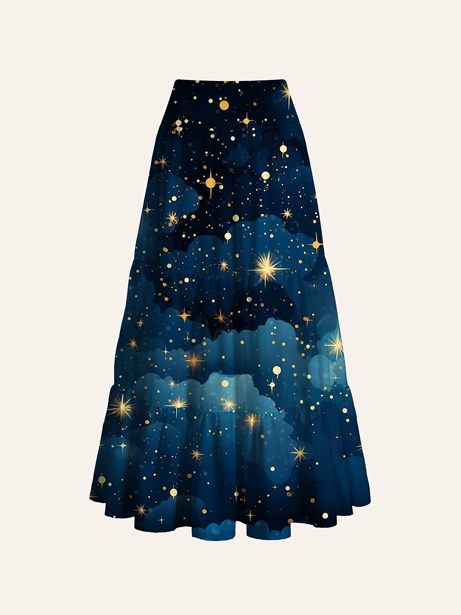Whimsical Night Sky Starburst Convertible Maxi Skirts