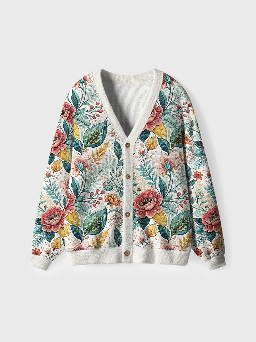 Vintage Bright Flower Bunch Cute Cardigan Sweaters