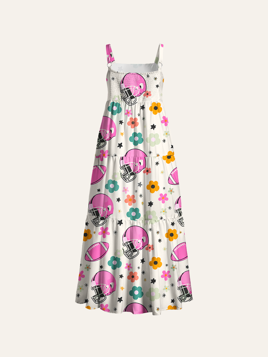 Coquette Cream Football Floral Adjustable Wide Straps Maxi Dress