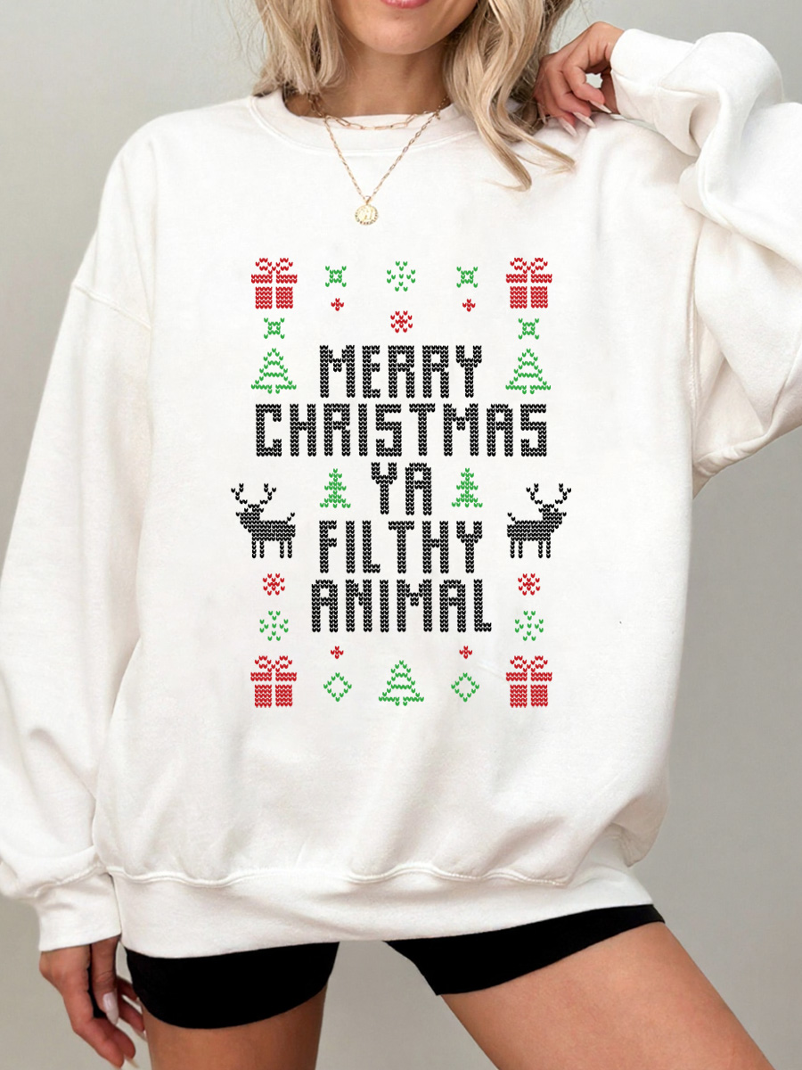 Vintage Merry Christmas You Filthy Animal Oversize Graphic Sweatshirt