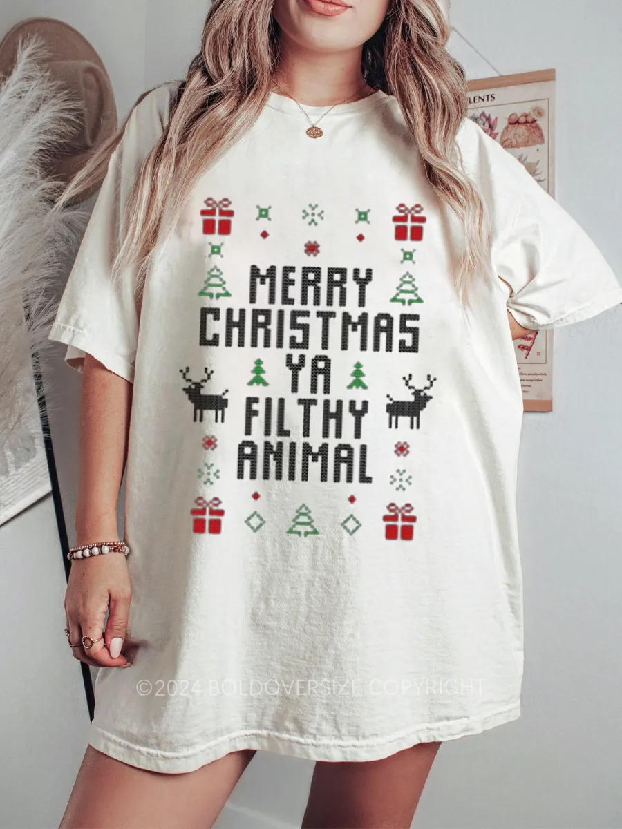 Vintage Merry Christmas You Filthy Animal Tee