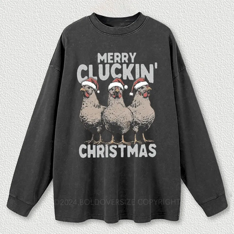 Vintage Merry Cluckin Christmas Washed Long Sleeve Shirt
