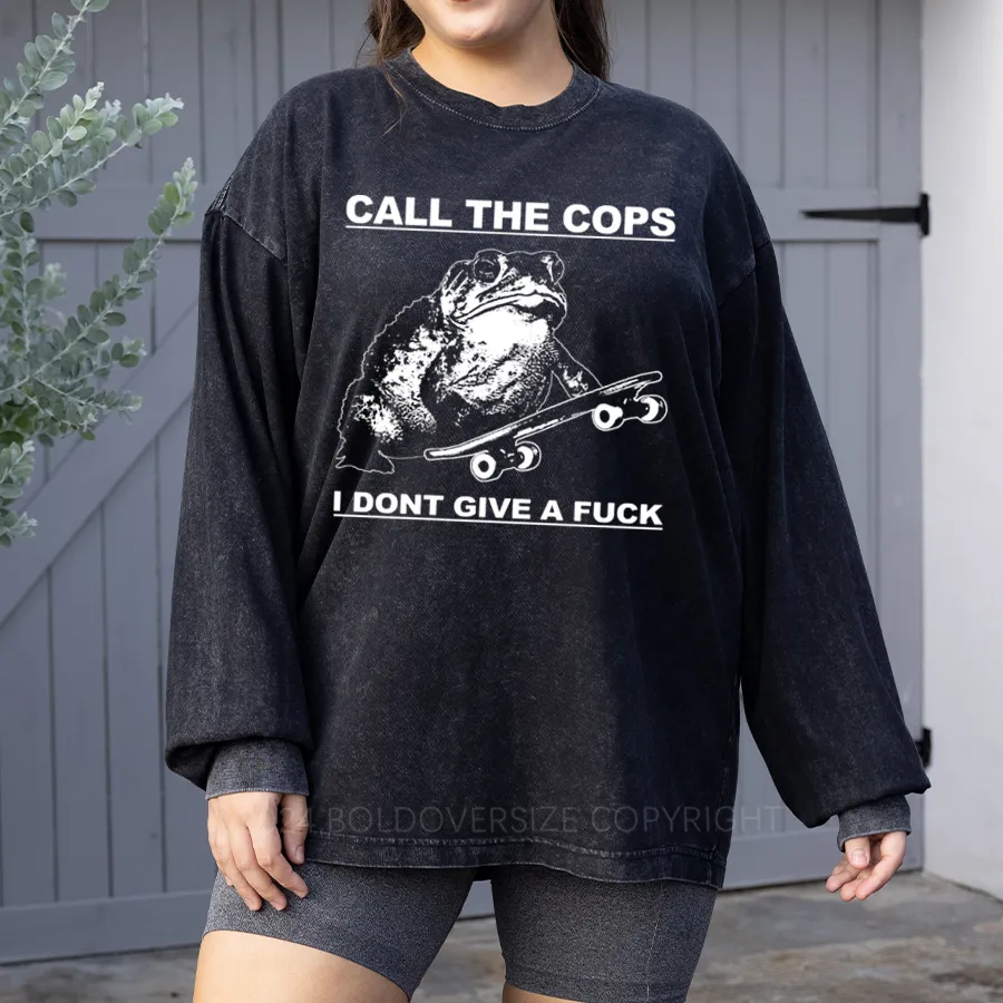 Vintage Call The Cops Frog Washed Long Sleeve Shirt