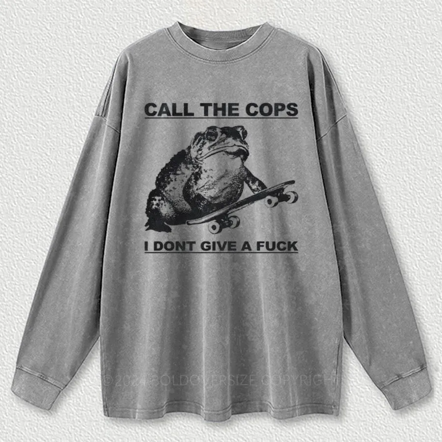Vintage Call The Cops Frog Washed Long Sleeve Shirt