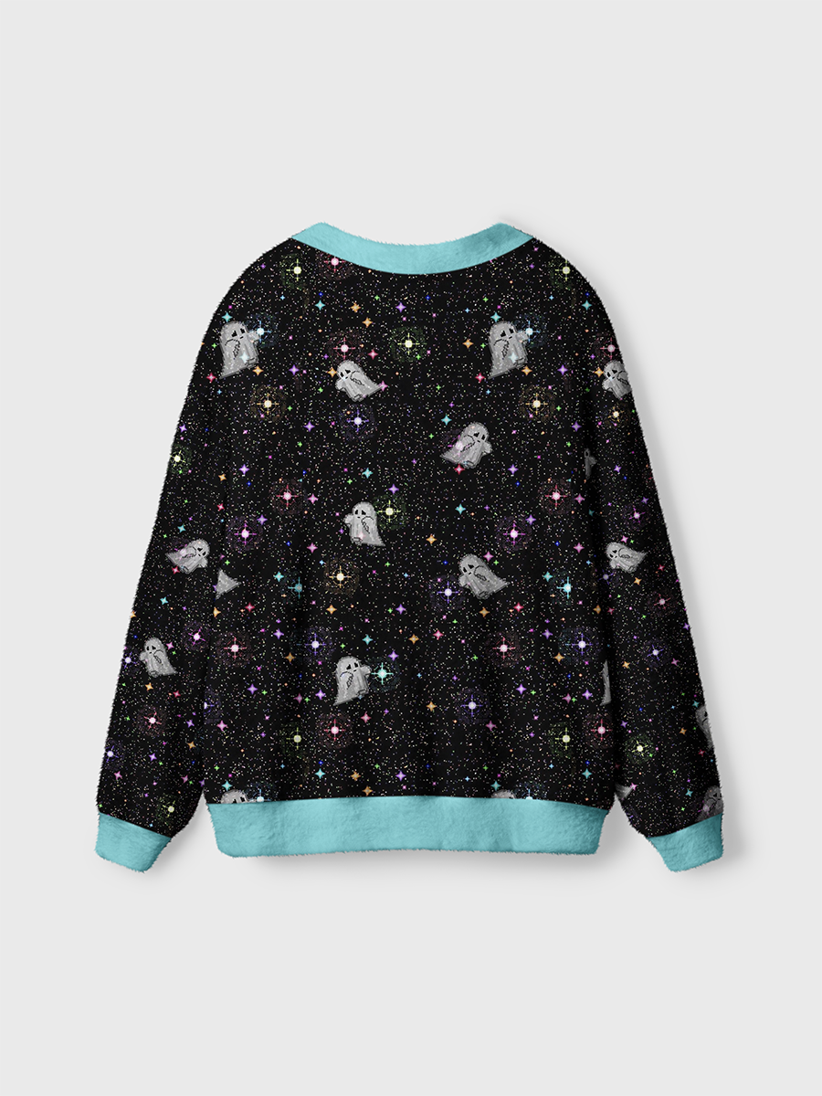 Vintage Pixel-Style Cute Ghosts and Colorful Cross Starlight Cardigan Sweaters