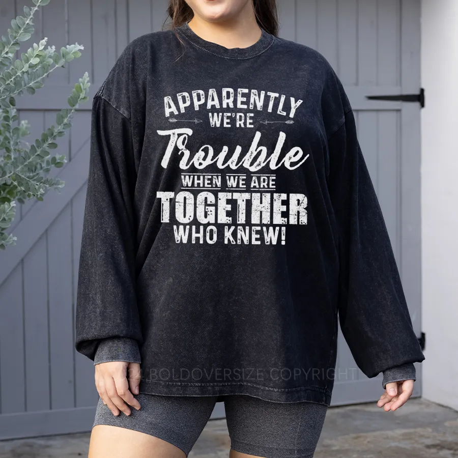 Vintage Apparently We'Re Trouble Washed Long Sleeve Shirt