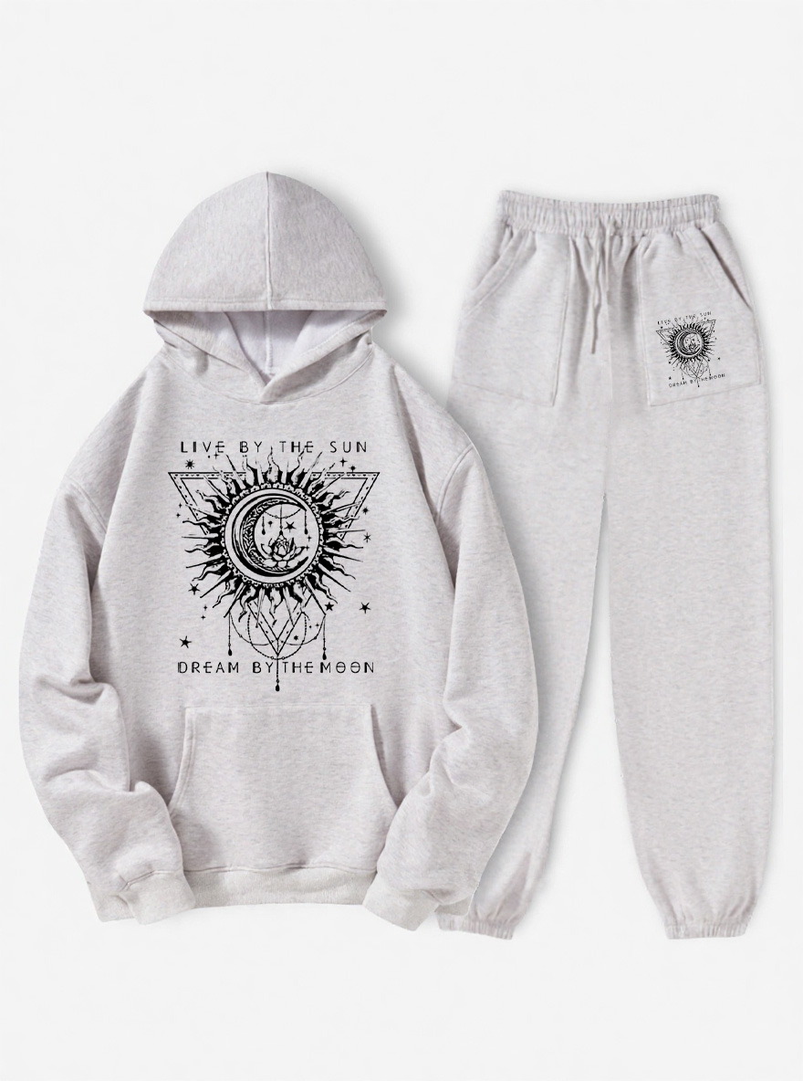 Vintage Live By Sun Dream By Moon Fleece Hoodie Suit