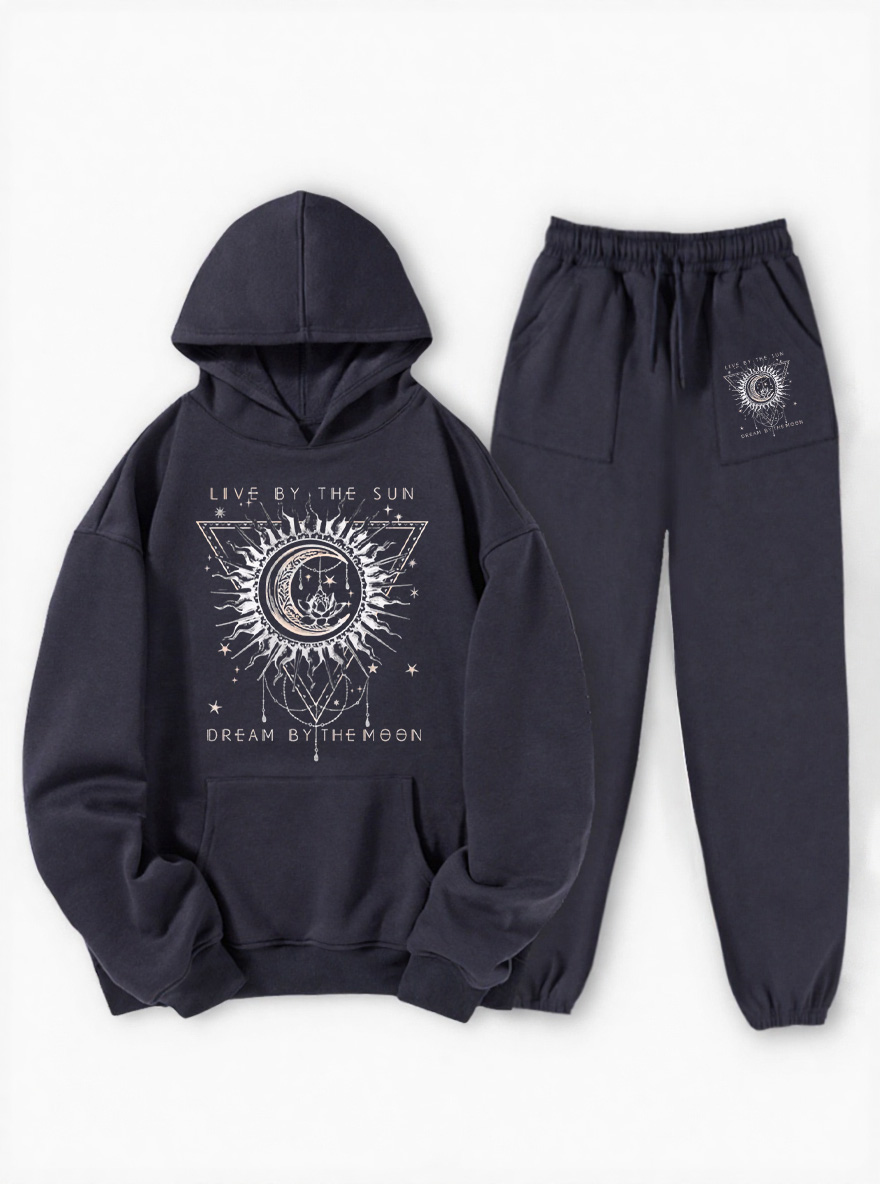 Vintage Live By Sun Dream By Moon Fleece Hoodie Suit