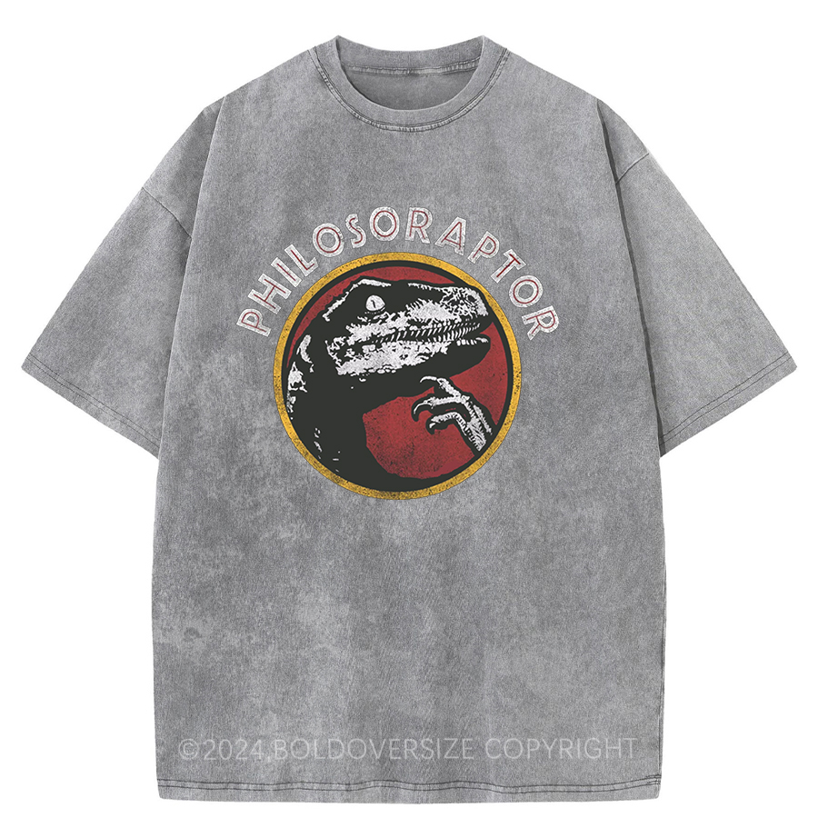 Vintage Deep Thinker Philosoraptor Dinosaur Washed T-Shirt
