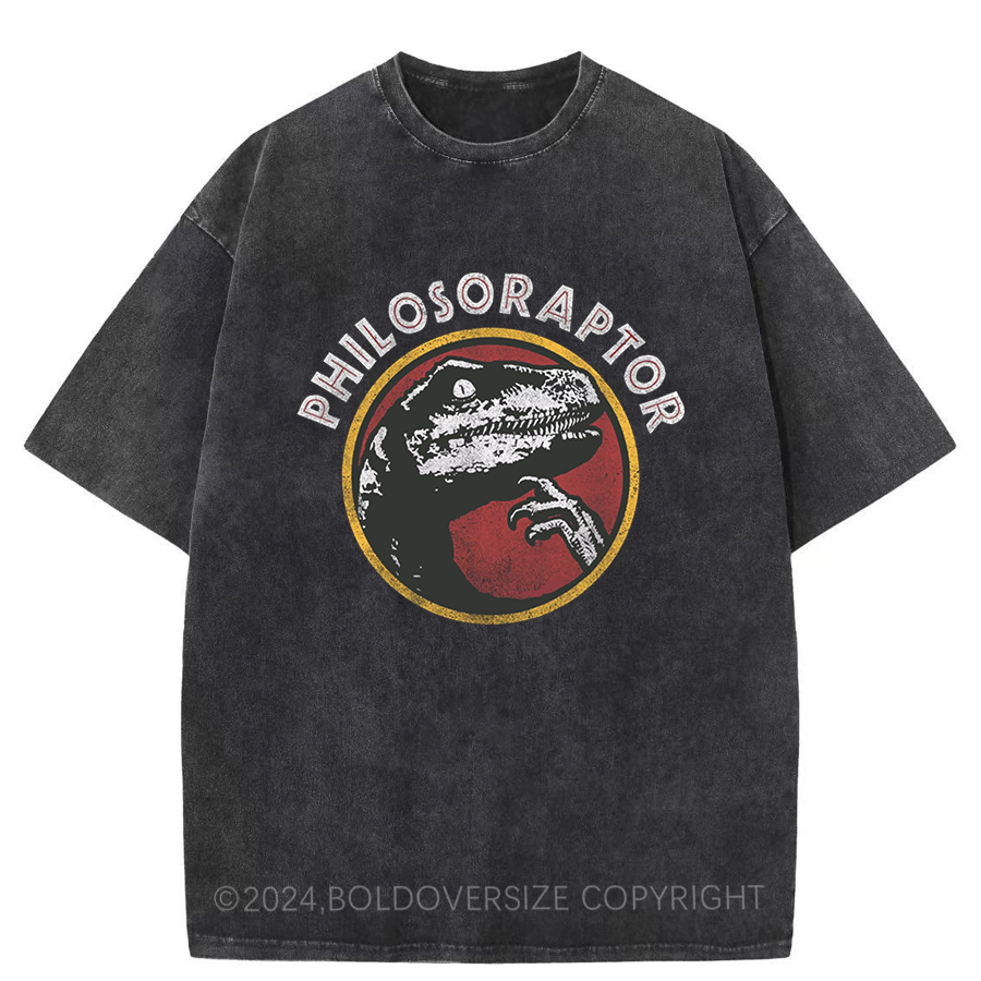 Vintage Deep Thinker Philosoraptor Dinosaur Washed T-Shirt
