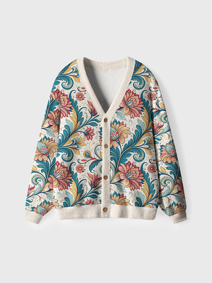 Vintage Curly Floral Pattern Cute Cardigan Sweaters