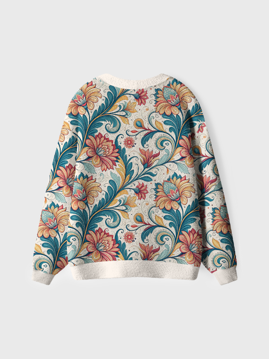 Vintage Curly Floral Pattern Cute Cardigan Sweaters