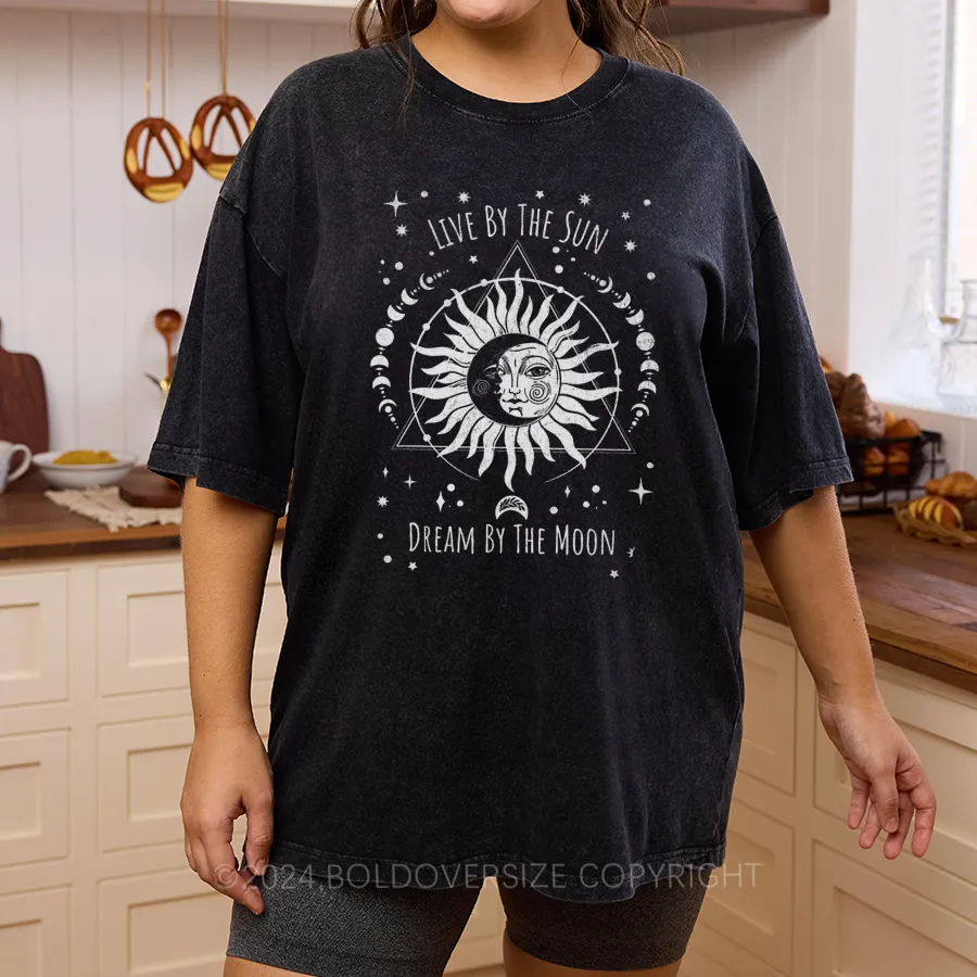 Vintage Celestial Live By The Sun, Dream By The Moon Washed T-Shirt