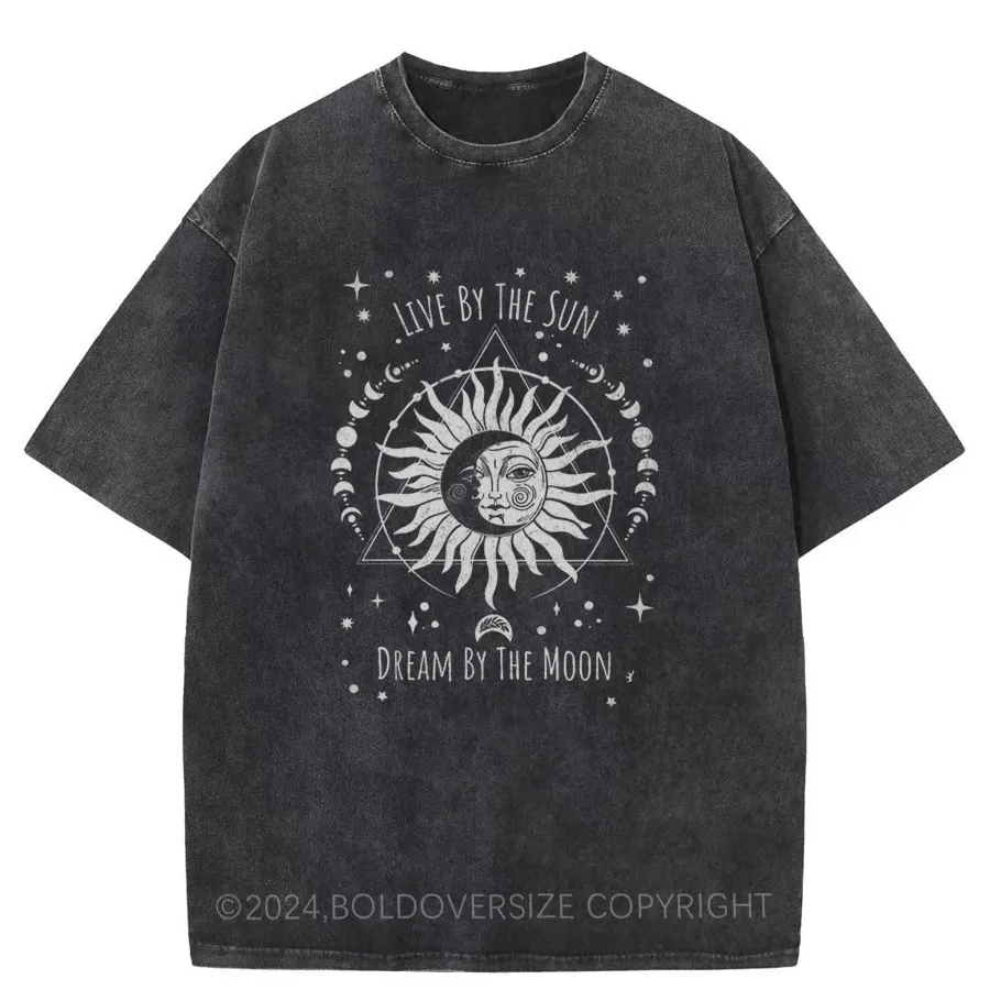 Vintage Celestial Live By The Sun, Dream By The Moon Washed T-Shirt
