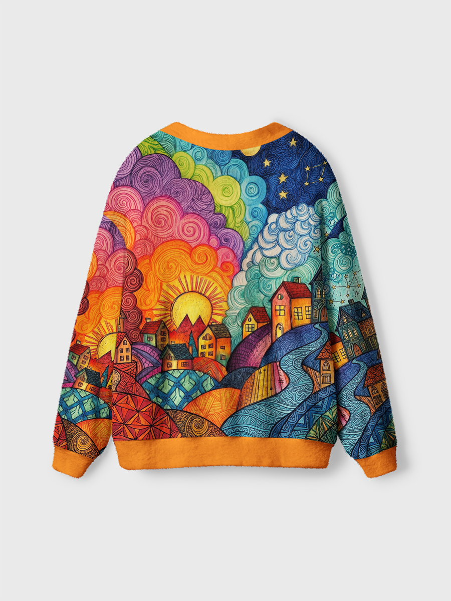 Vintage Brilliant Rainbow Flowing Clouds Cardigan Sweaters