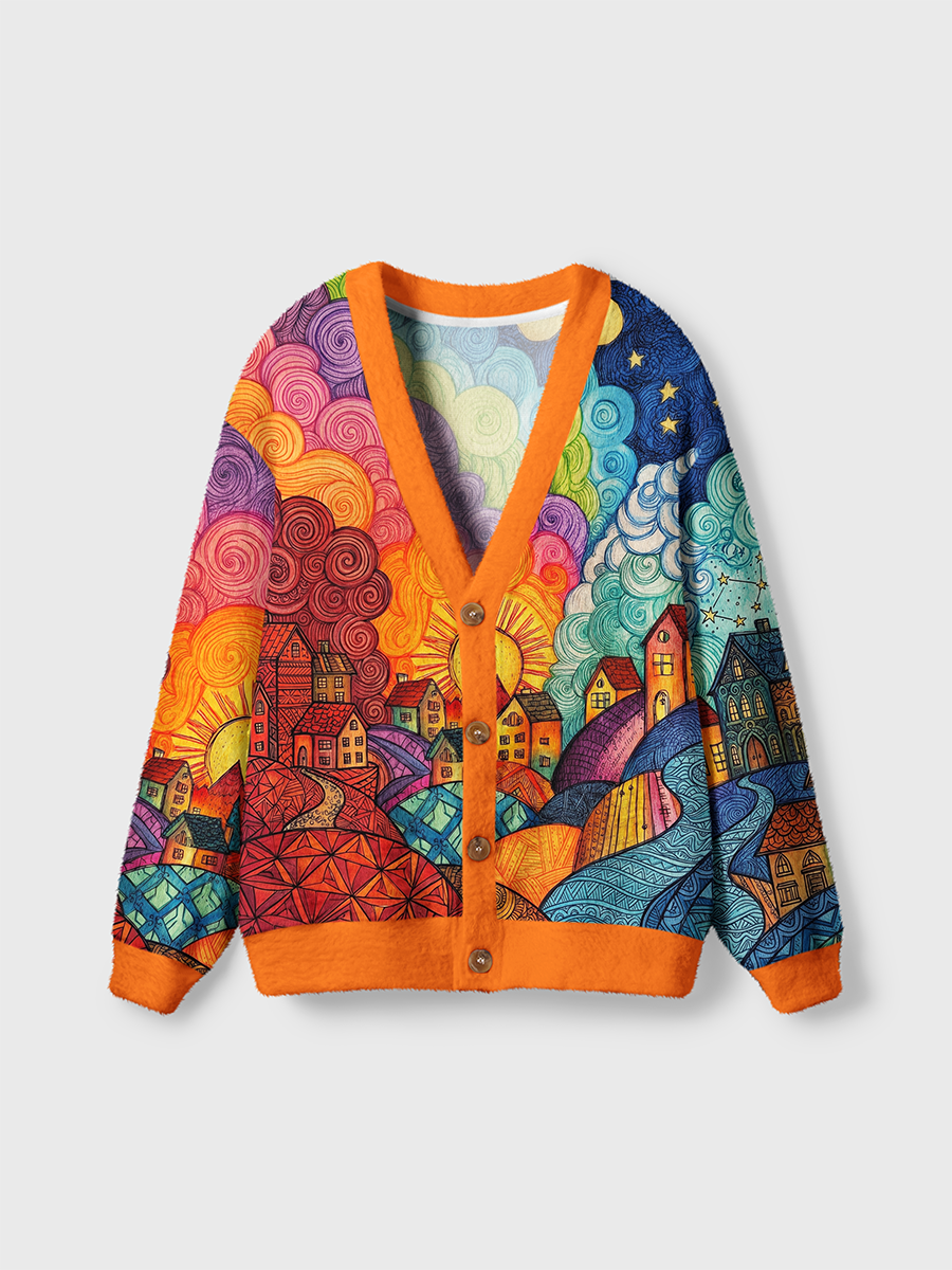 Vintage Brilliant Rainbow Flowing Clouds Cardigan Sweaters