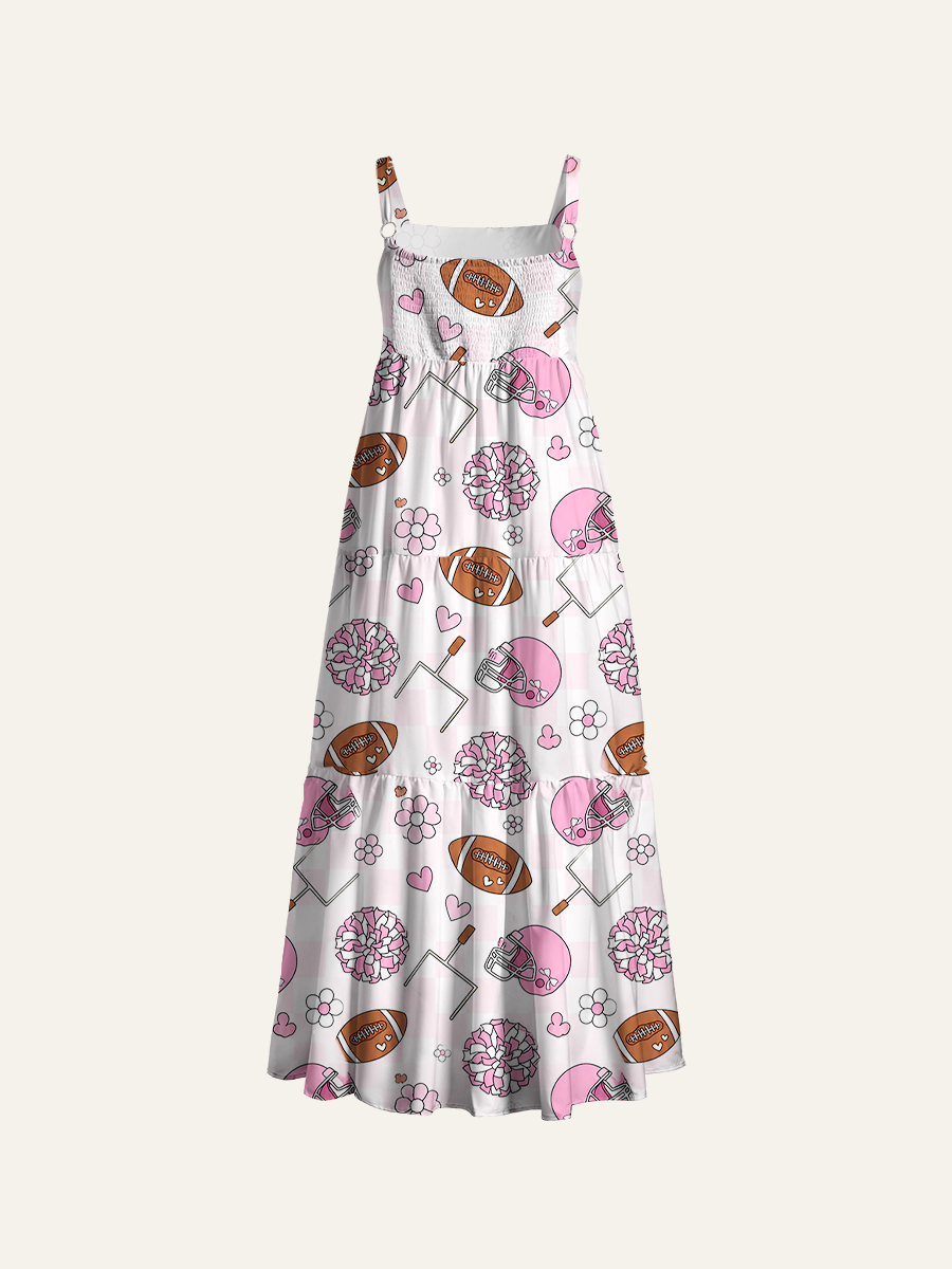 Coquette Pink Check Football Adjustable Wide Straps Maxi Dress