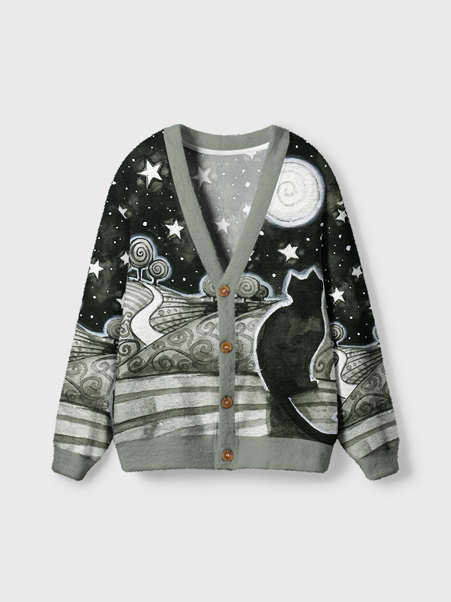 Vintage Dark Gothic Fairytale Style Black Cat Cardigan Sweaters