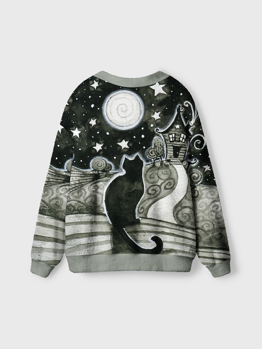 Vintage Dark Gothic Fairytale Style Black Cat Cardigan Sweaters