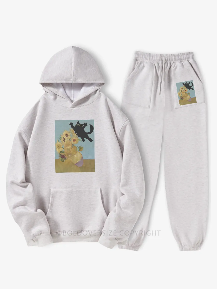 Vintage Cat Sunflowers Hoodie Suit