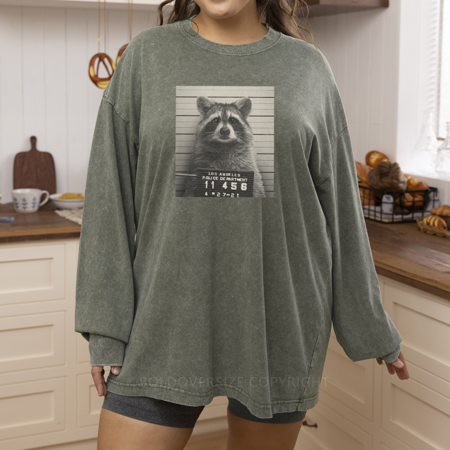 Vintage Raccoon Mugshot Washed Long Sleeve Shirt