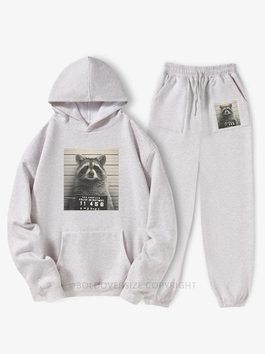 Vintage Raccoon Mugshot Hoodie Suit