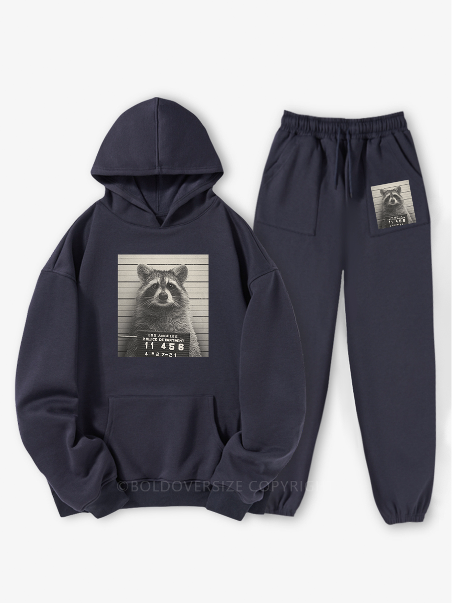 Vintage Raccoon Mugshot Hoodie Suit