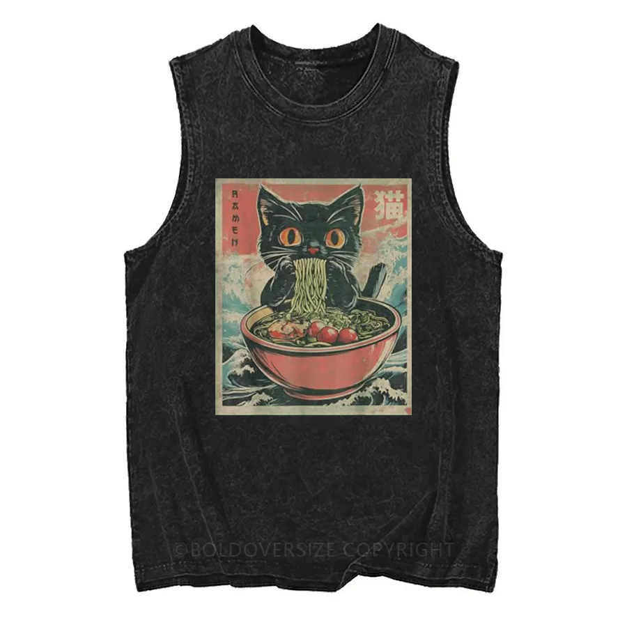 Vintage Cat Ramen Washed Tank