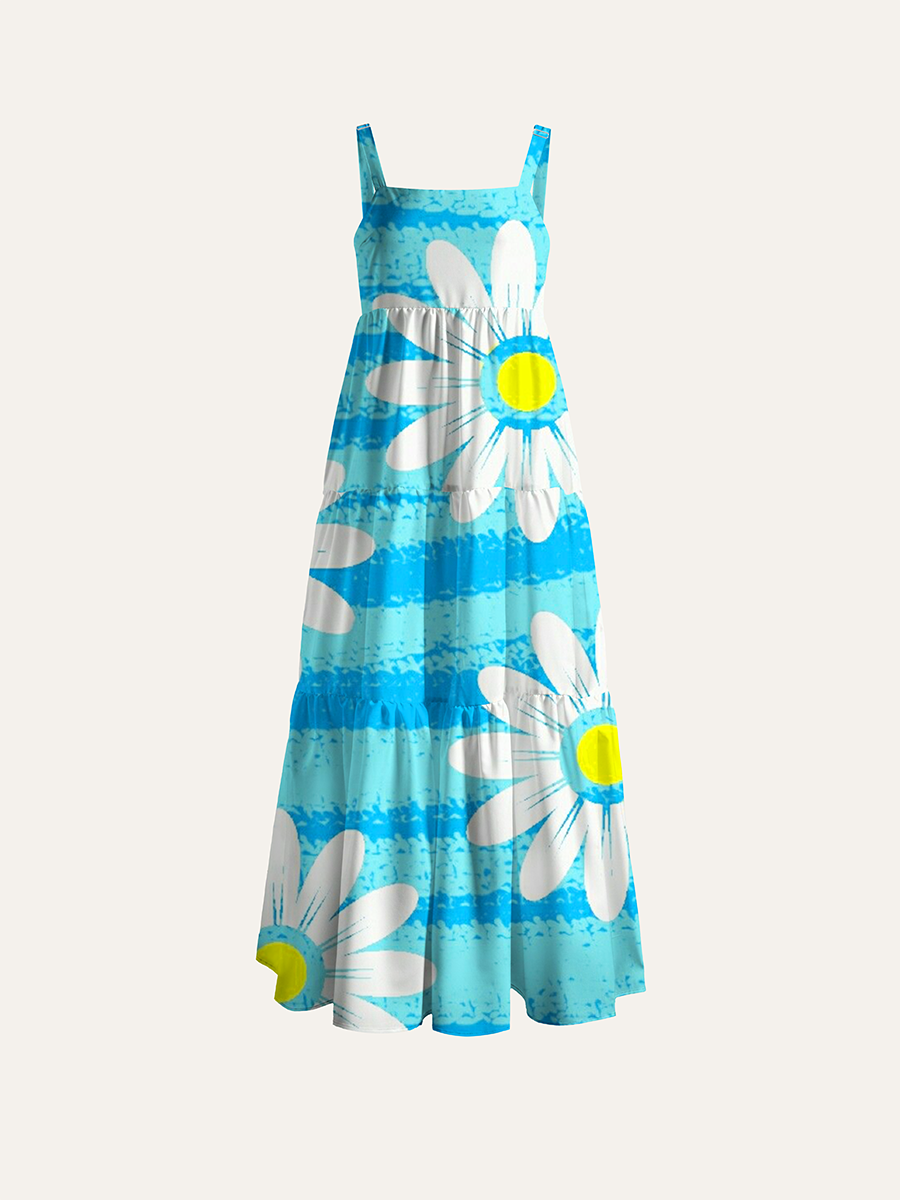 Textured Uneven Stripe Daisy Adjustable Wide Straps Maxi Dress