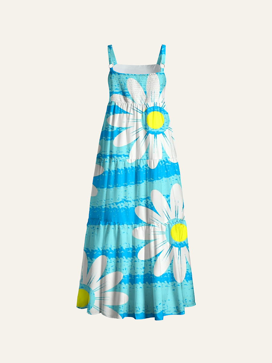 Textured Uneven Stripe Daisy Adjustable Wide Straps Maxi Dress