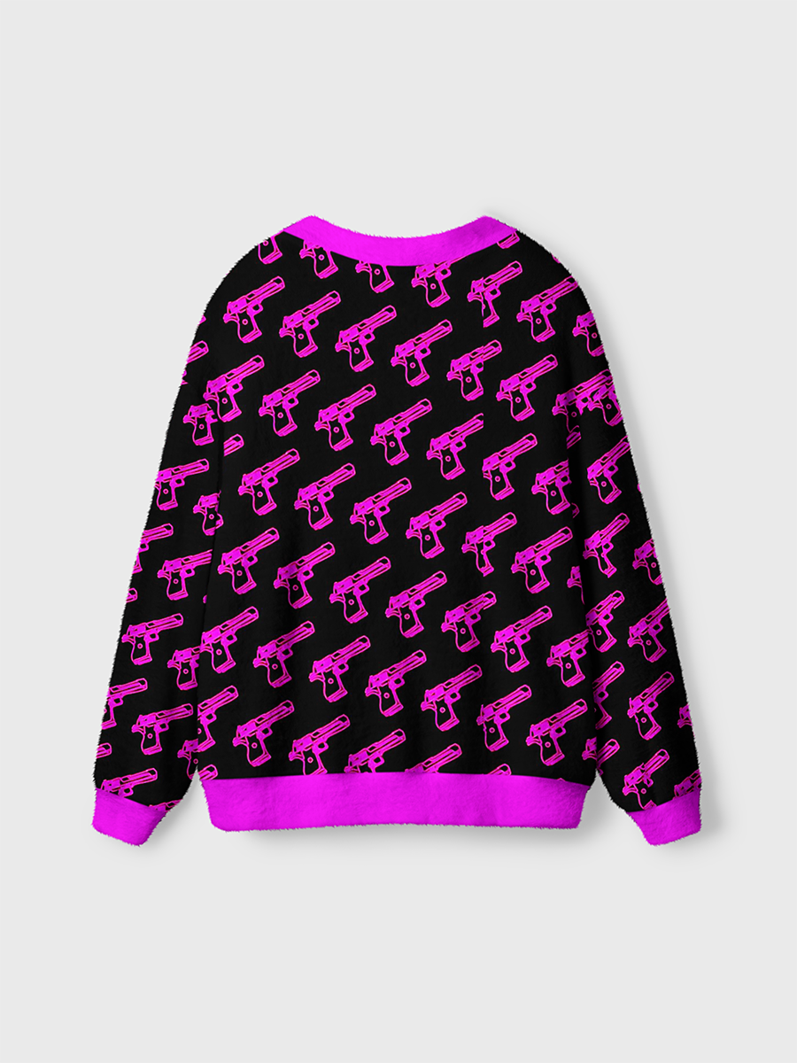Vintage Neon Pink Handgun Weapons Cardigan Sweaters