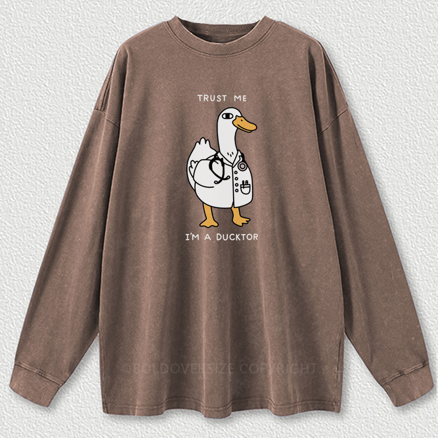 Vintage I'M A Ducktor Washed Long Sleeve Shirt