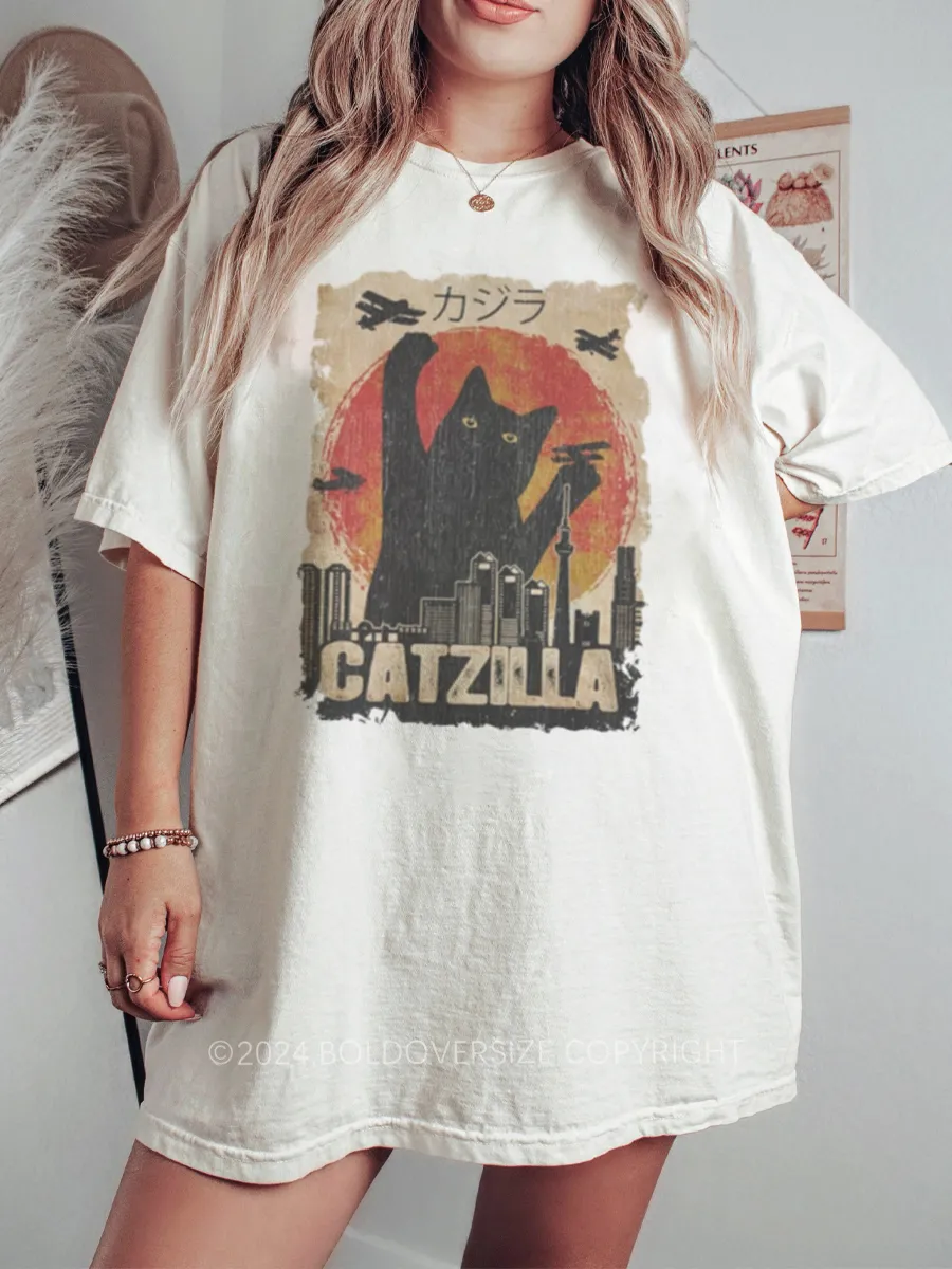 Vintage Catzilla Funny Black Cat Tee