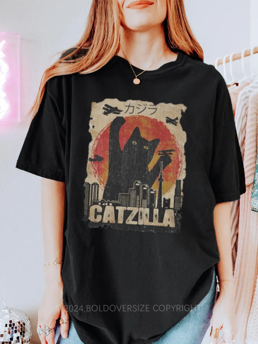 Vintage Catzilla Funny Black Cat Tee