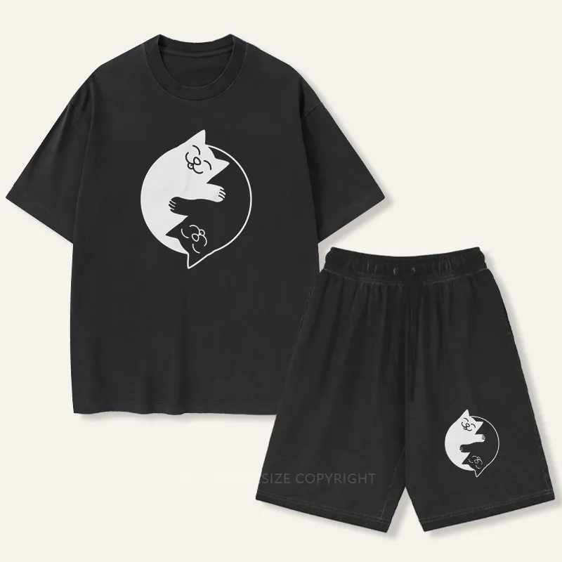 Vintage Yin Yang Cats Gradient Washed Suit