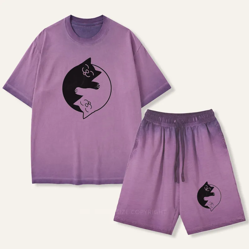 Vintage Yin Yang Cats Gradient Washed Suit
