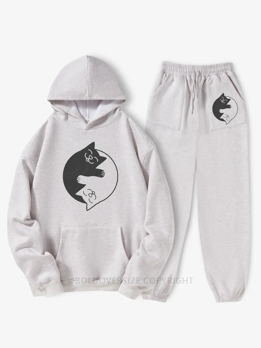 Vintage Yin Yang Cats Hoodie Suit