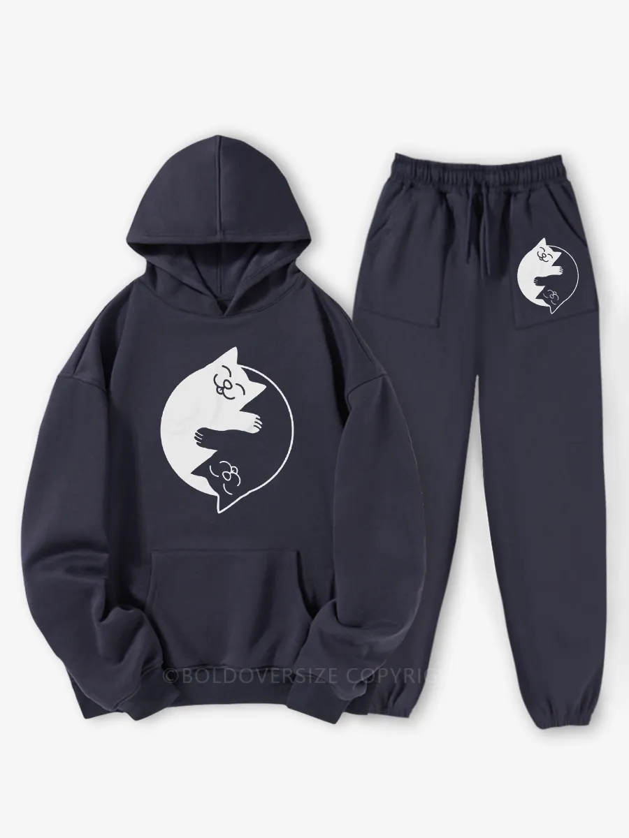 Vintage Yin Yang Cats Hoodie Suit
