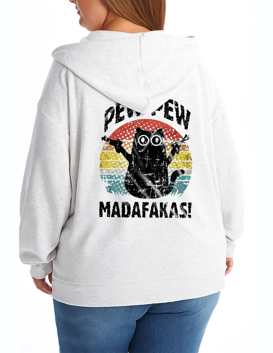 Vintage Funny Cat Pew Pew Tee Zip Hoodie