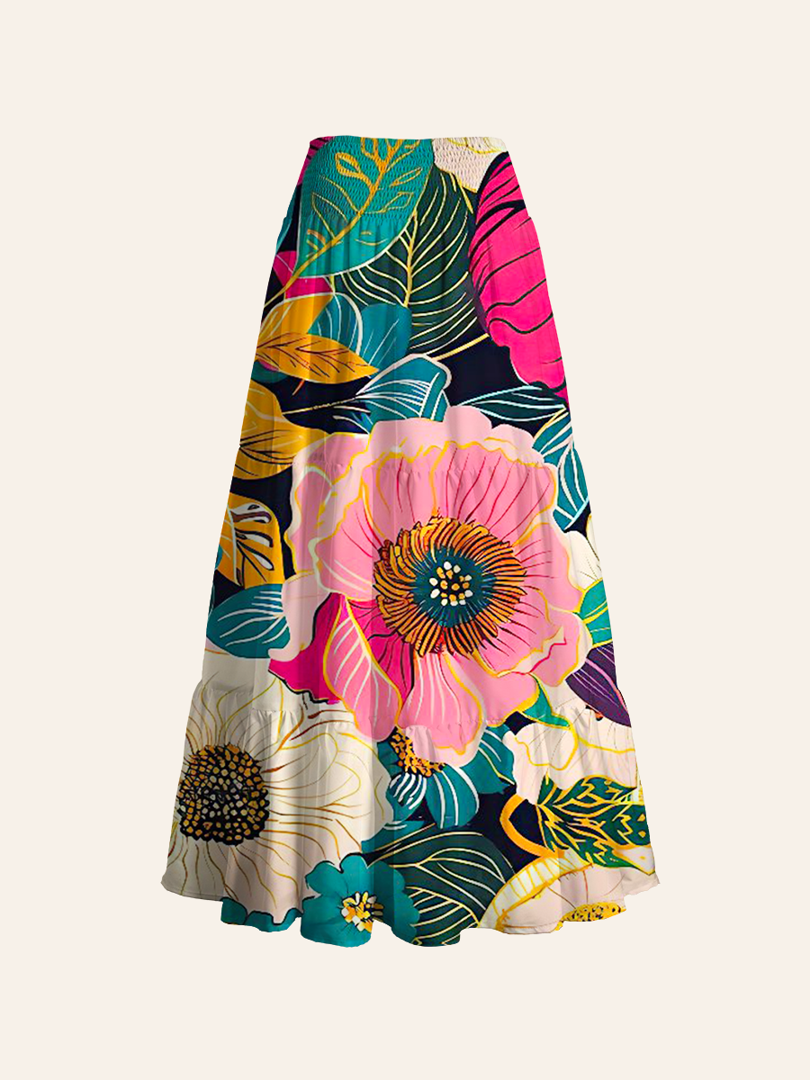 Vibrant Tropical Blooms Convertible Maxi Skirts