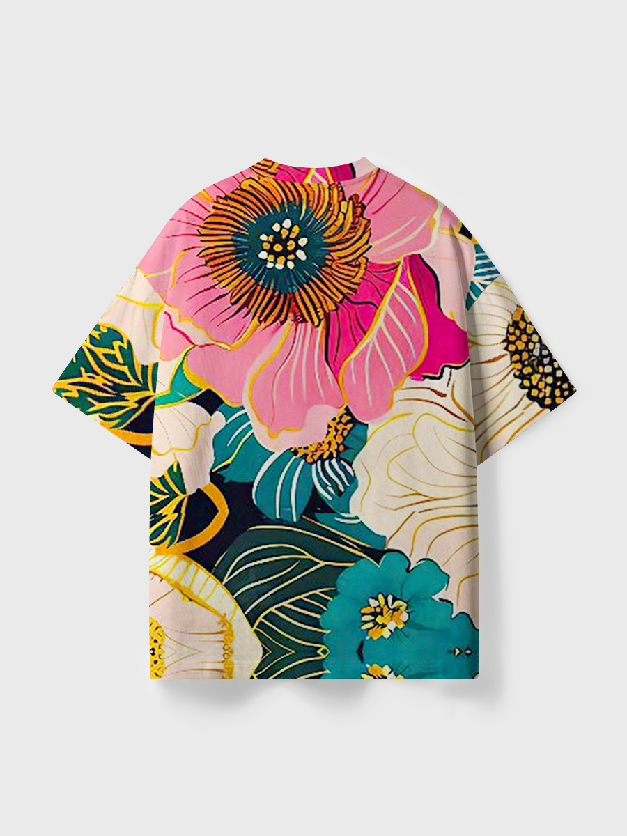 Vintage Vibrant Tropical Blooms All Over Print T-Shirt