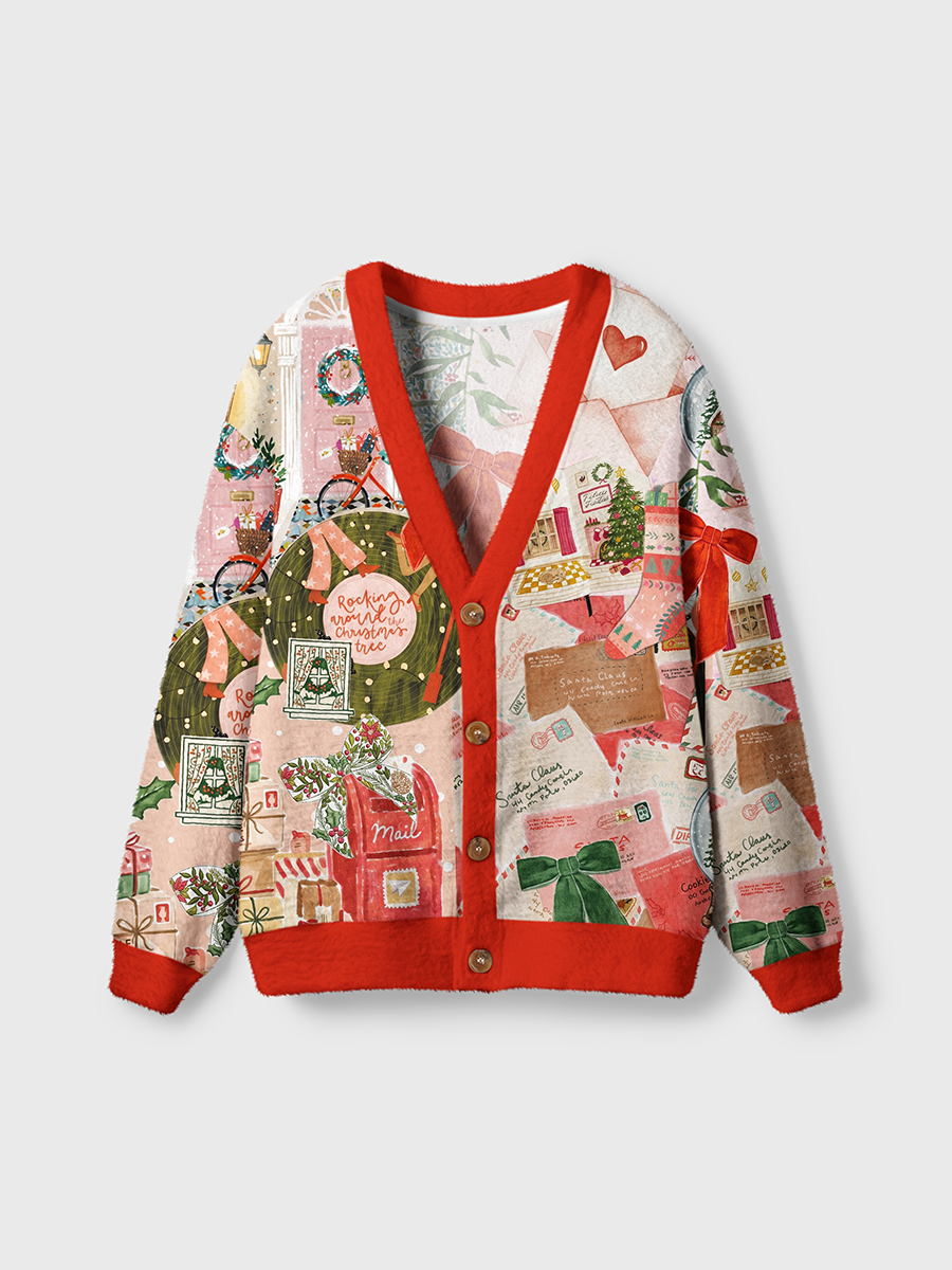 Vintage Christmas Vintage Handmade Collage Cardigan Sweaters