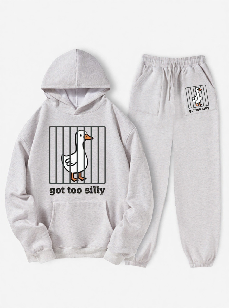 Vintage Goose Funny Washed Long  Fleece Hoodie Suit