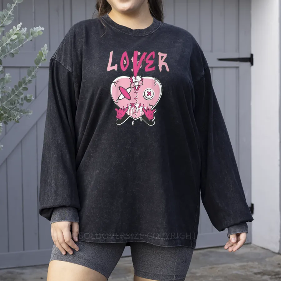 Vintage Loser Lover Heart Washed Long Sleeve Shirt