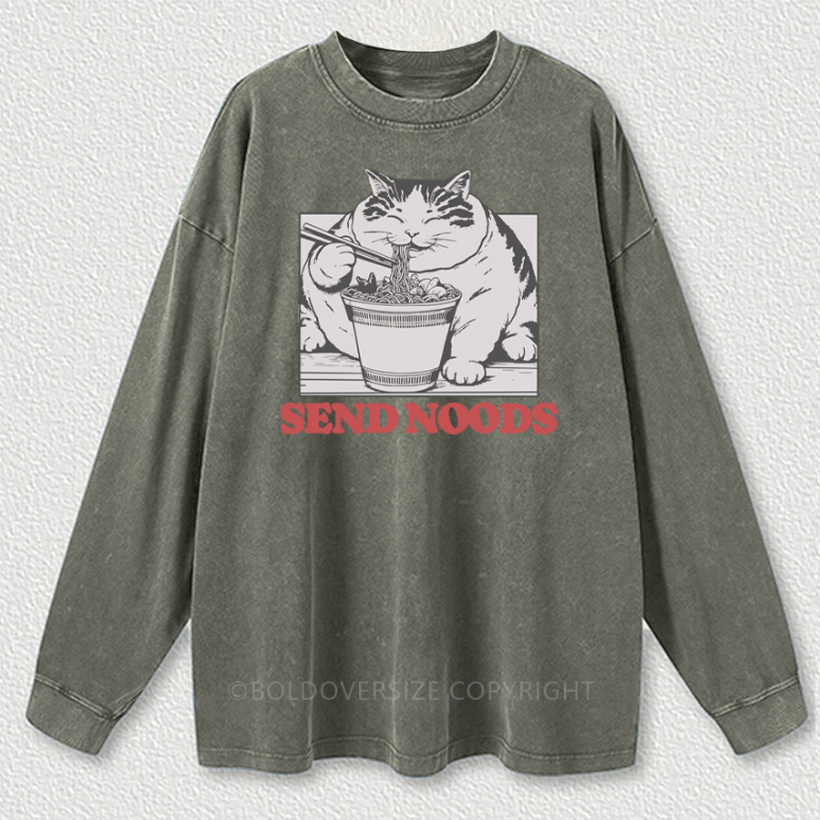 Vintage Send Noods Washed Long Sleeve Shirt