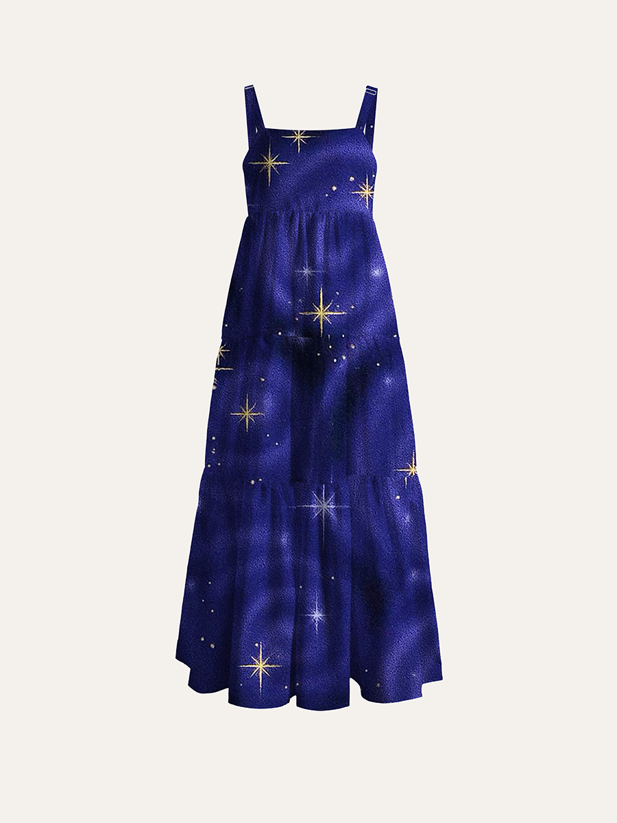 Deep Violet Wispy Nebula Background Adjustable Wide Straps Maxi Dress