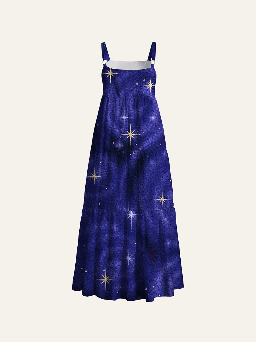 Deep Violet Wispy Nebula Background Adjustable Wide Straps Maxi Dress