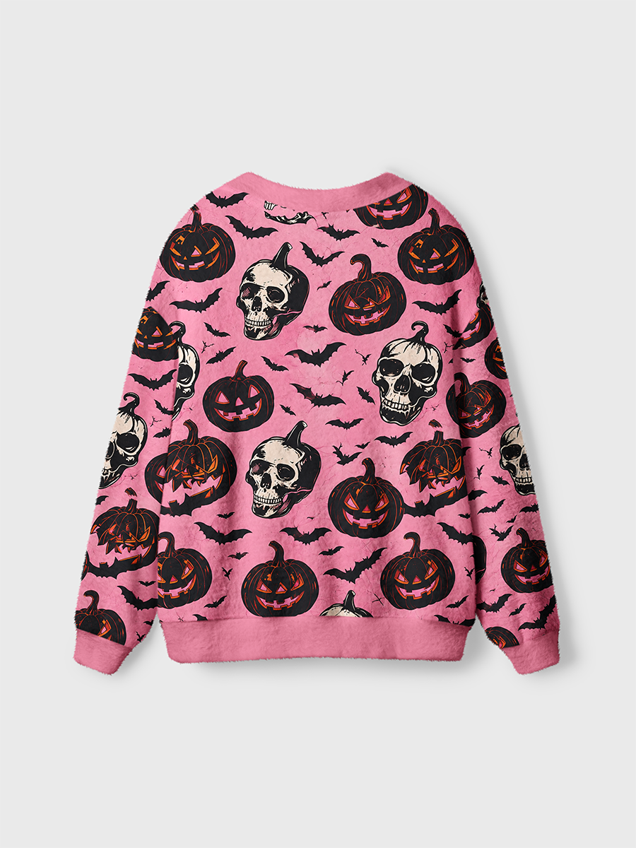 Vintage Halloween Quirky Skulls, Jack-o'-Lanterns, and Bats Cardigan Sweaters